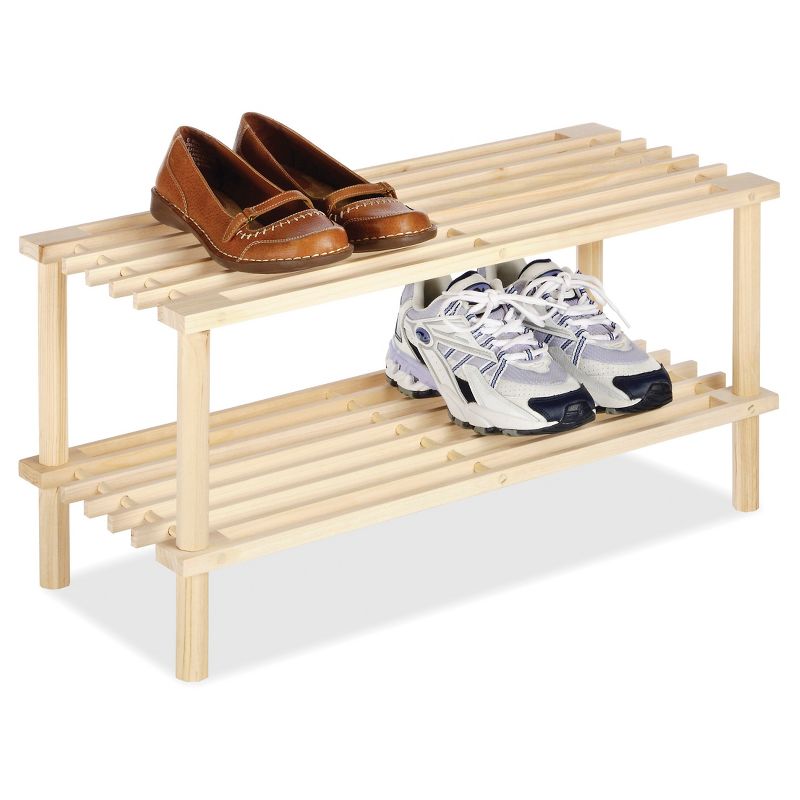 Whitmor 2 Tier Shoe Rack Natural Wood