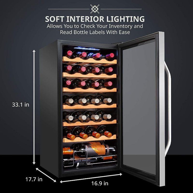 Ivation 28-Bottle Compressor Freestanding Wine Cooler Refrigerator - Stainless Steel