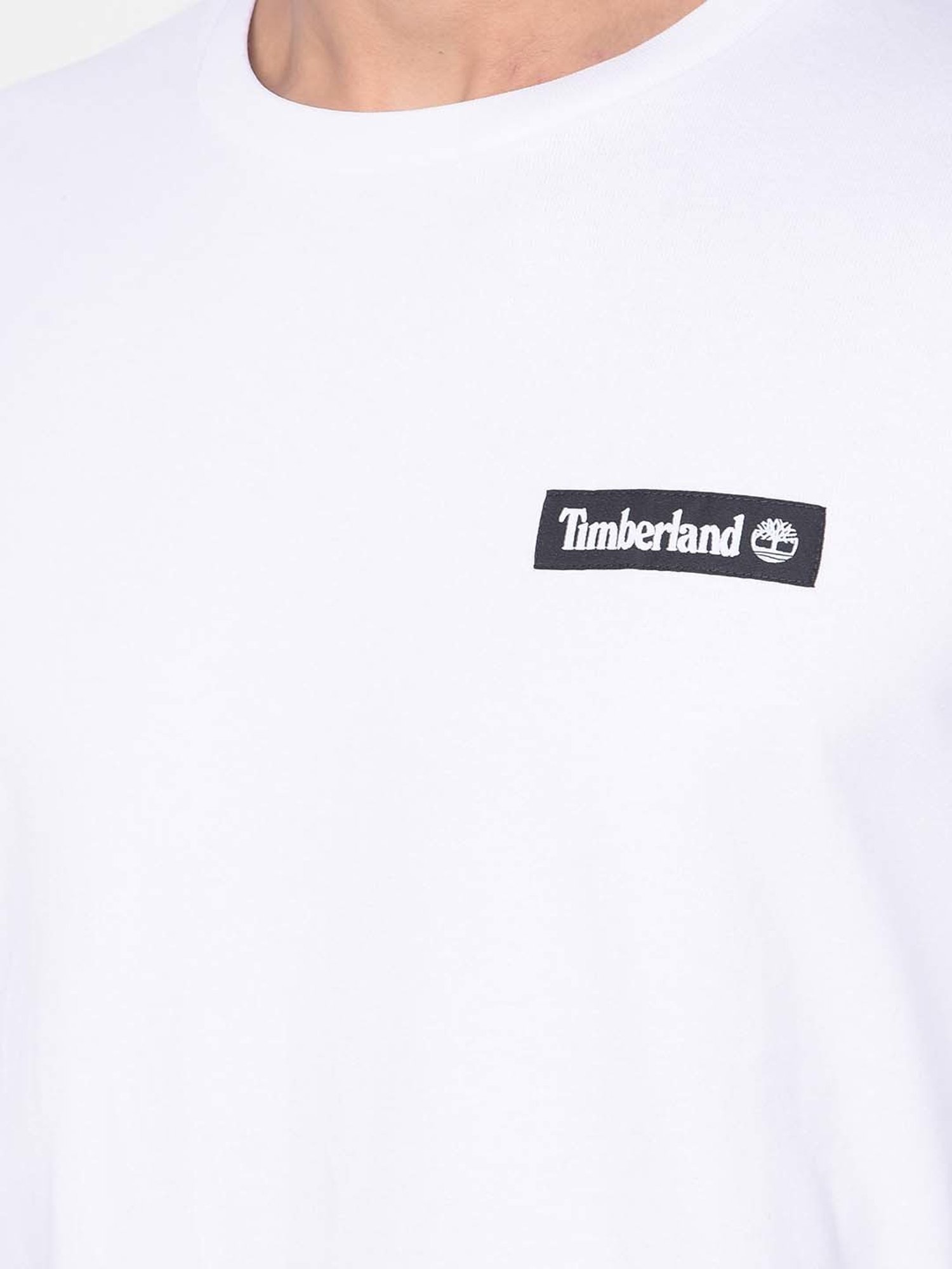 Timberland White Regular Fit Logo Print Crew T-Shirt