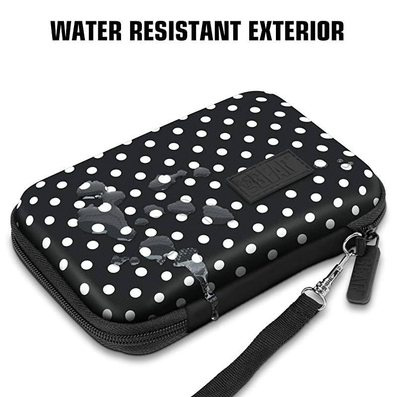 Travel Electronics Organizer 65 Inch Zipper Case with Hard Shell Case Exterior and Accessory Pocket Charger Organizer Accessory Organizer Cable Travel Organizer and More Polka Dot