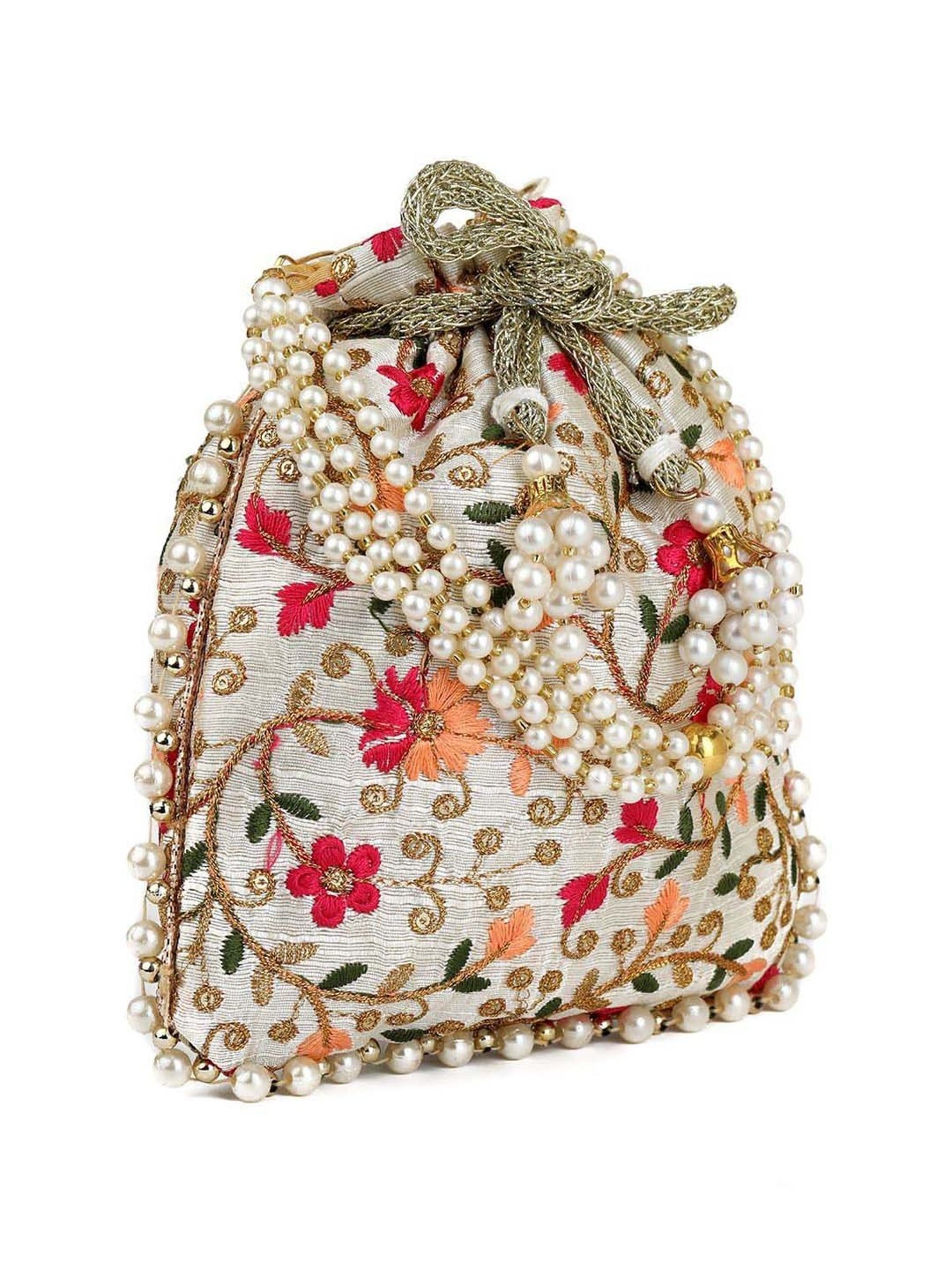 Gaurapakhi White Embroidered Potli