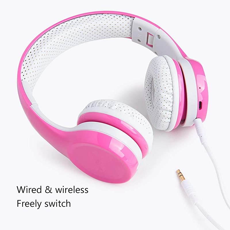 Kids Wireless Headphones Scratch Proof Kids Headphones Bluetooth Volume Limited Foldable with Builtin Mic for Cell Phones Toddler Tablet Game School Network Class Girls Pink 1