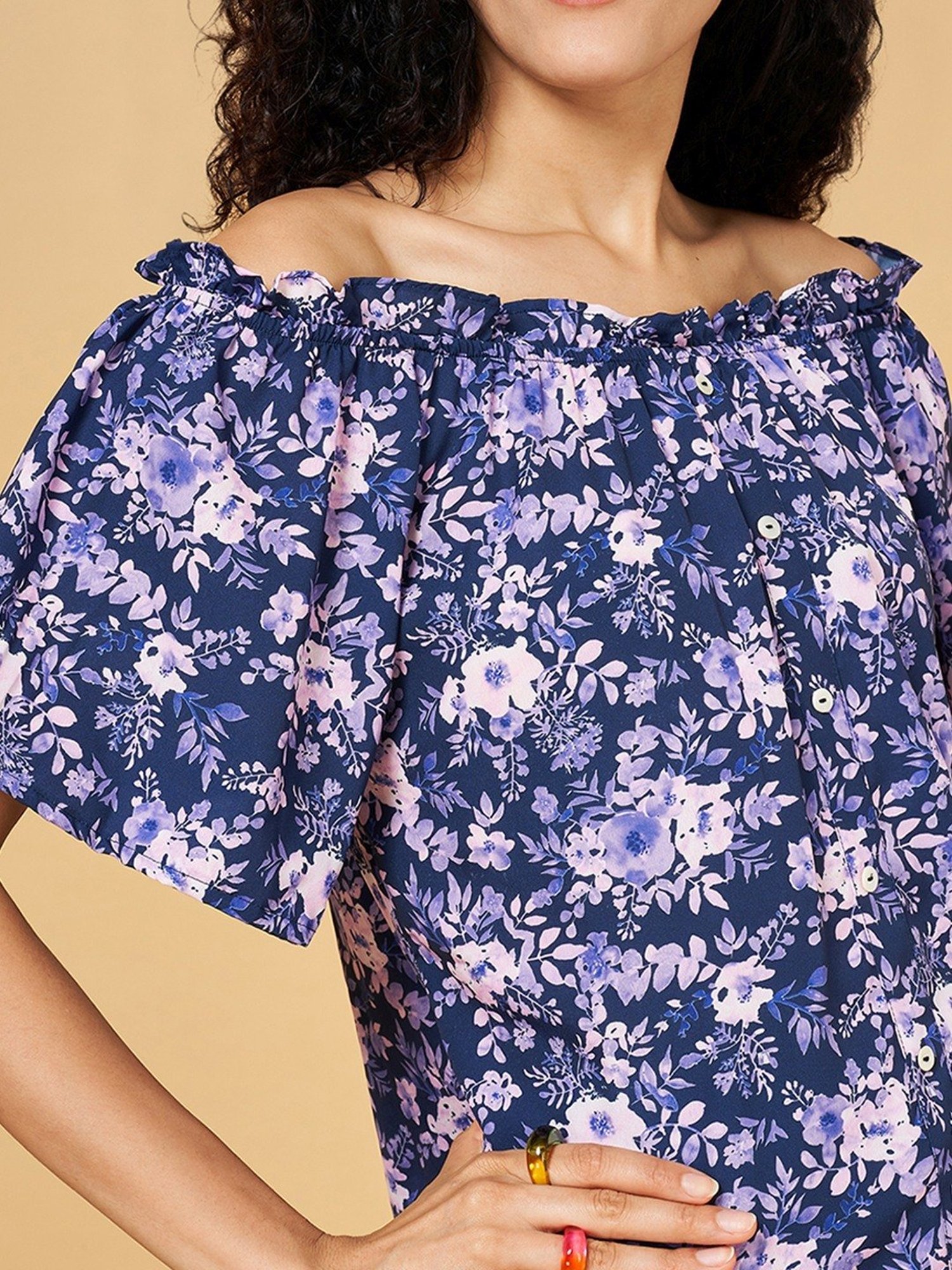 YU by Pantaloons Navy Floral Print Top