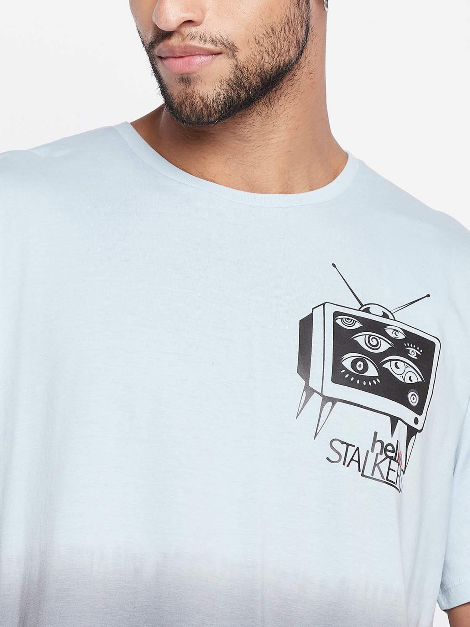 EDRIO Light Blue Regular Fit Ombre T-Shirt