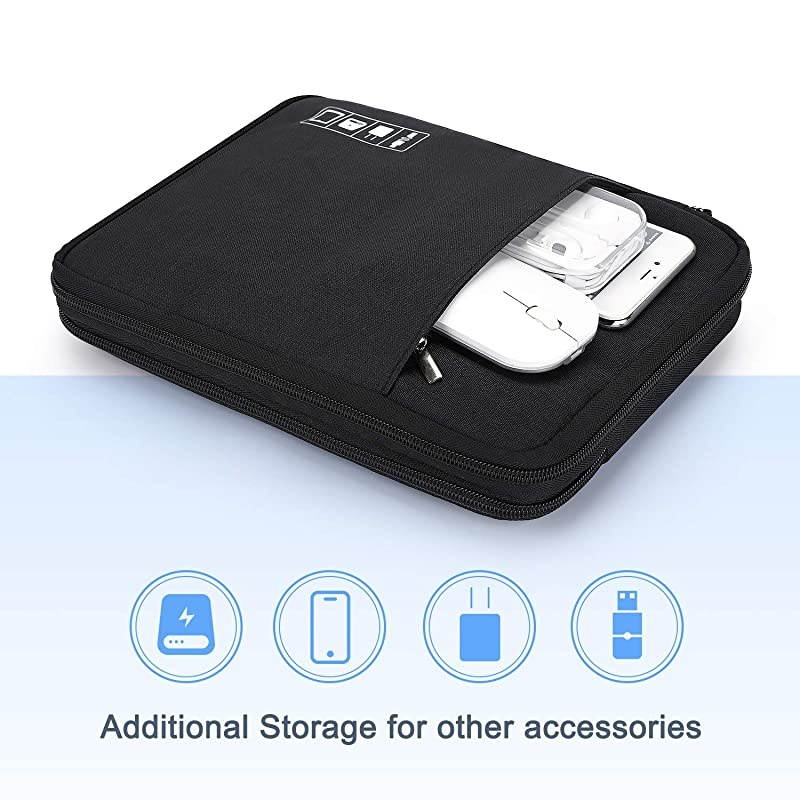 Cable Organizer Bag  Electronics Organizer Travel Accessories Cord Organizer Cable Storage Bag for Charging Cable Power Bank Tablet Up to 11and MoreBlack