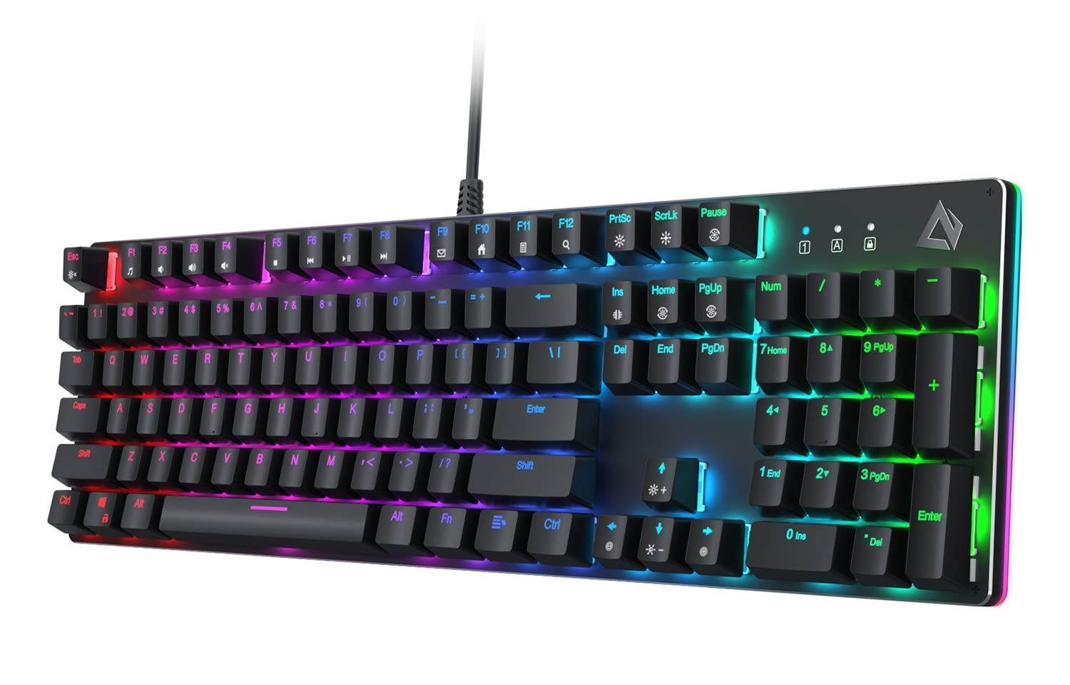 AUKEY Mechanical Gaming Keyboard with Customizable RGB Backlight, Tactile & Clicky Blue Switches, 104-Key Anti-Ghosting Wired Keyboard with Surround Lighting, Steel Body for PC and Laptop