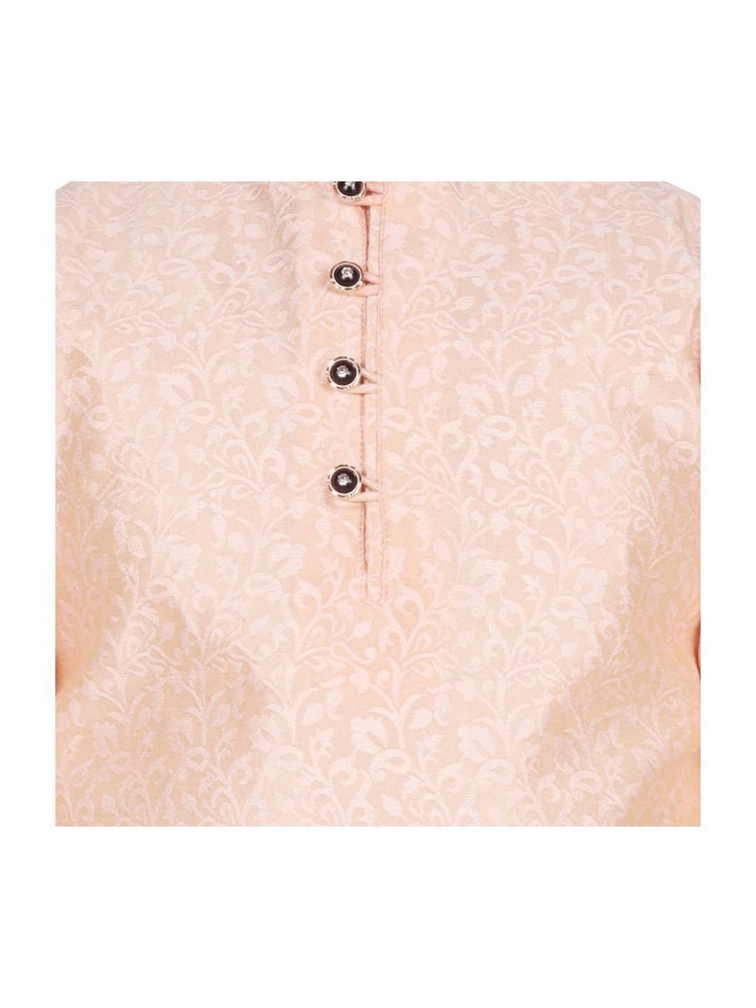 SG Yuvraj Kids Peach & White Self Full Sleeves Kurta Set