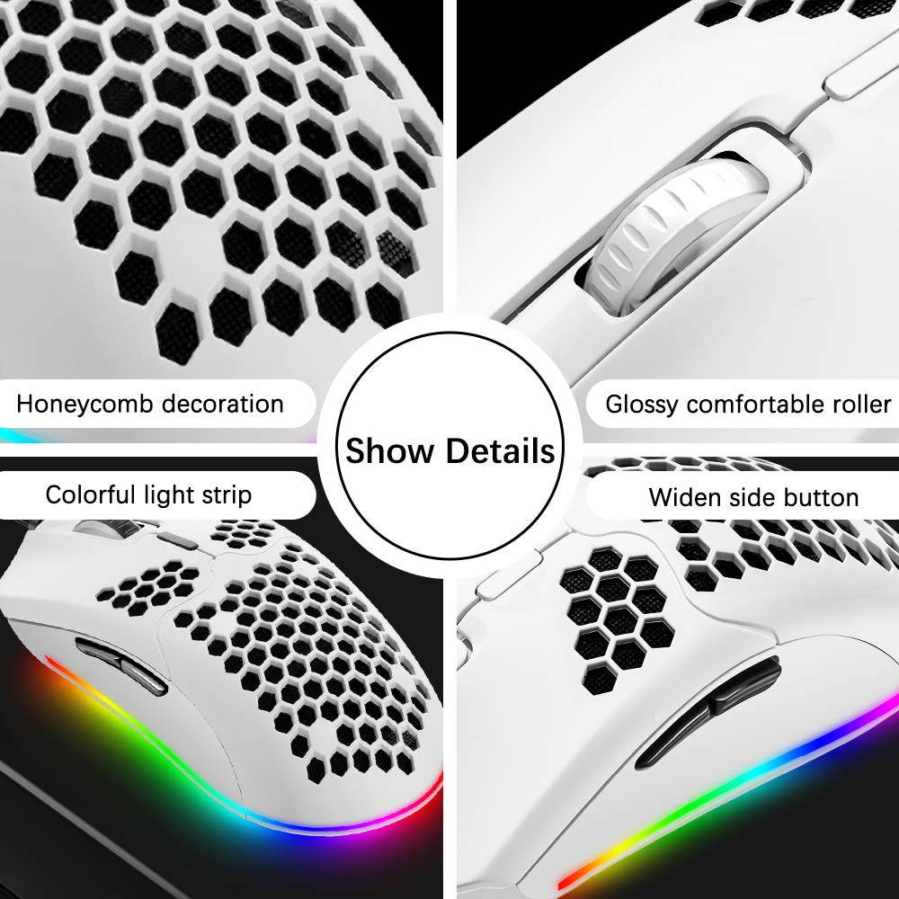 Lightweight Wired Gaming Mouse with 7 Button 26RGB Backlit Programmable Driver PAW3325 12000 DPI Optical Sensor Ultralight Ergonomic 65G Honeycomb Shell Ultraweave Cable for PC Xbox PS4 Gamer