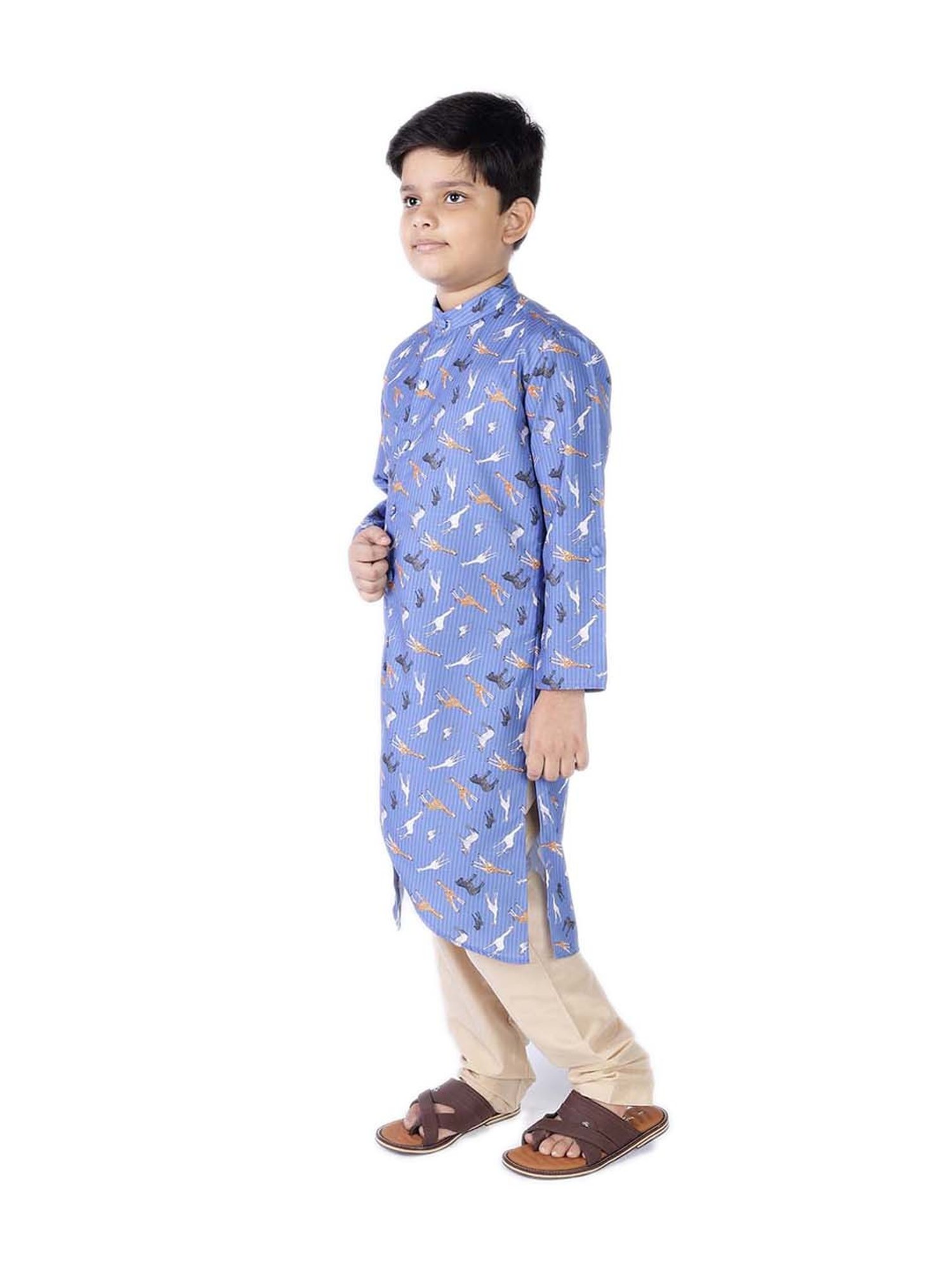 TABARD Kids Blue & Beige Cotton Printed Kurta Set