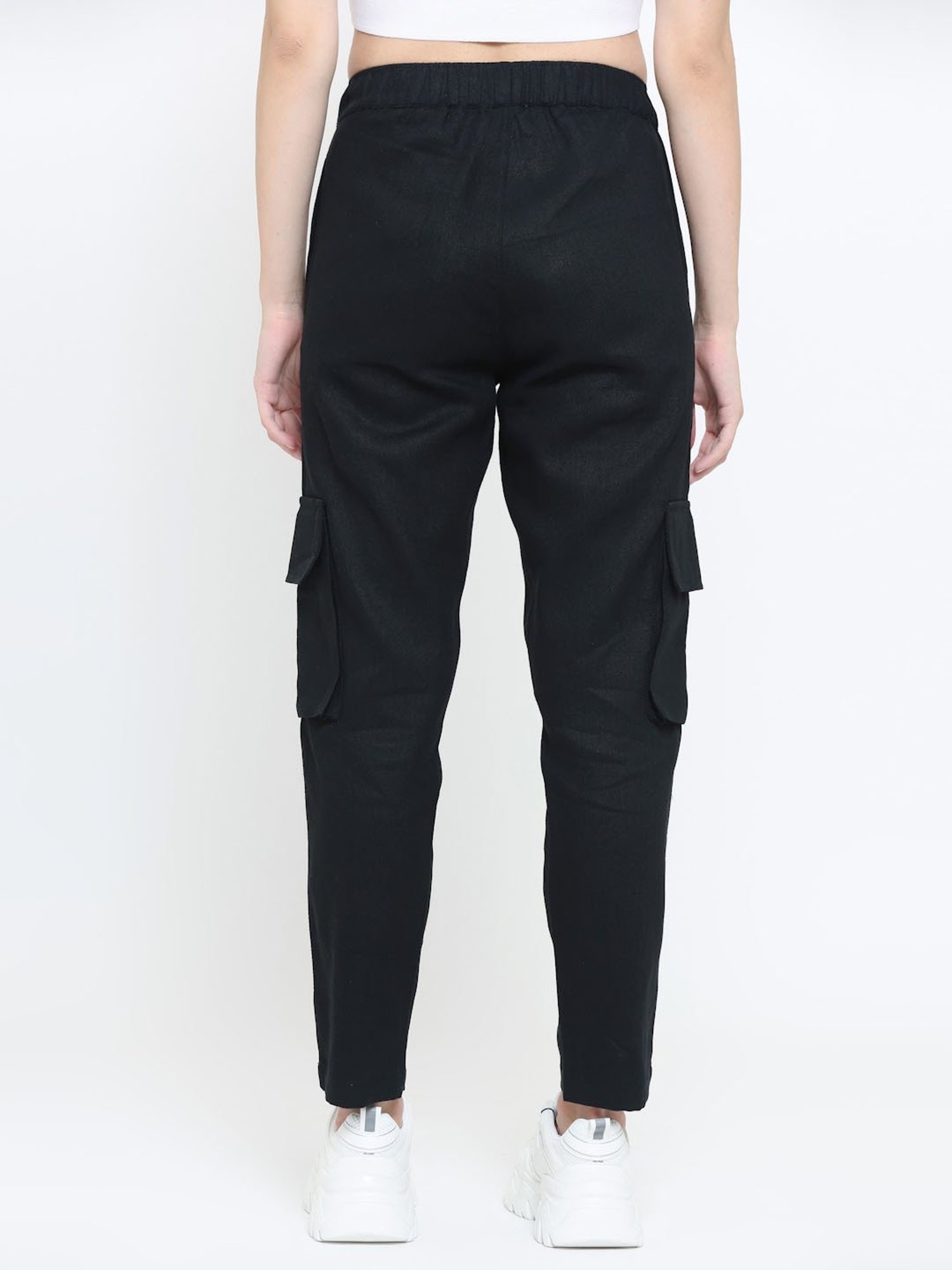 EVERDION Black Cotton Regular Fit Mid Rise Cargo Pants