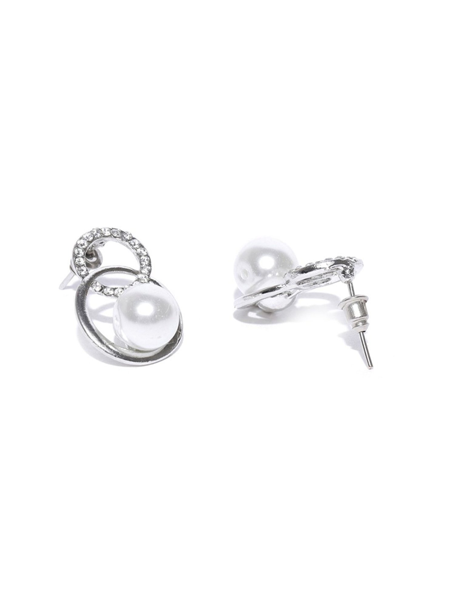 Zaveri Pearls Pearl White & Clear Alloy Drop Earrings