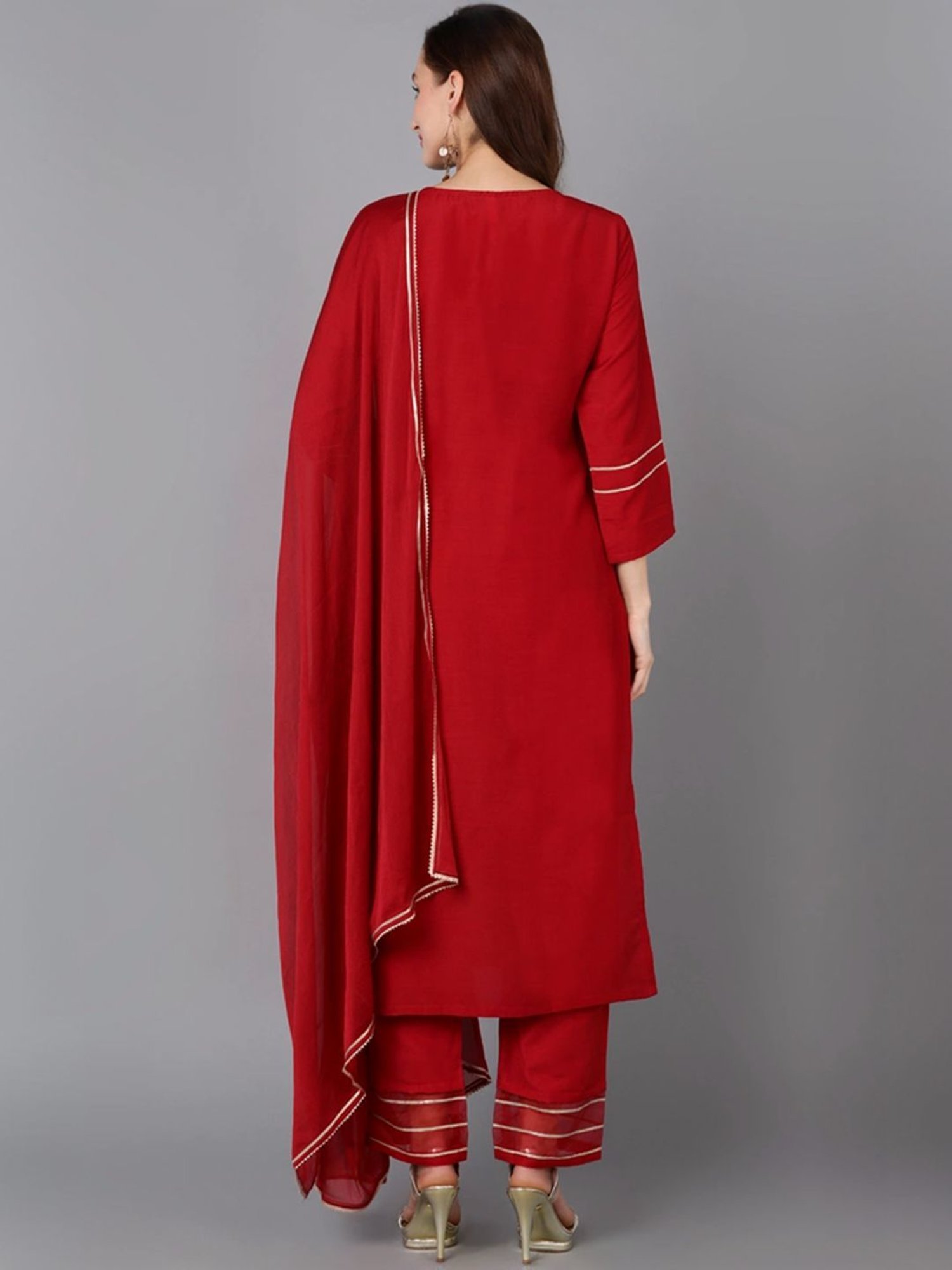 Vaamsi Red Embroidered Kurta Pant Set With Dupatta