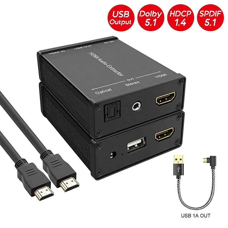 Audio Extractor to Audio Converter for Fire Stick Roku and Google Chrome Stick to Optical Audio and 35 Stereo Audio Support 1080P 3D with USB 1A Power Out