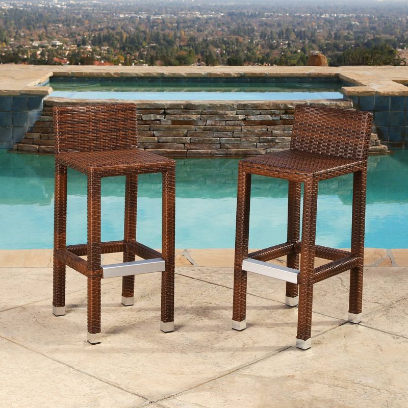 Manchester Outdoor Brown Wicker Bar Stool Brown - Abbyson Living