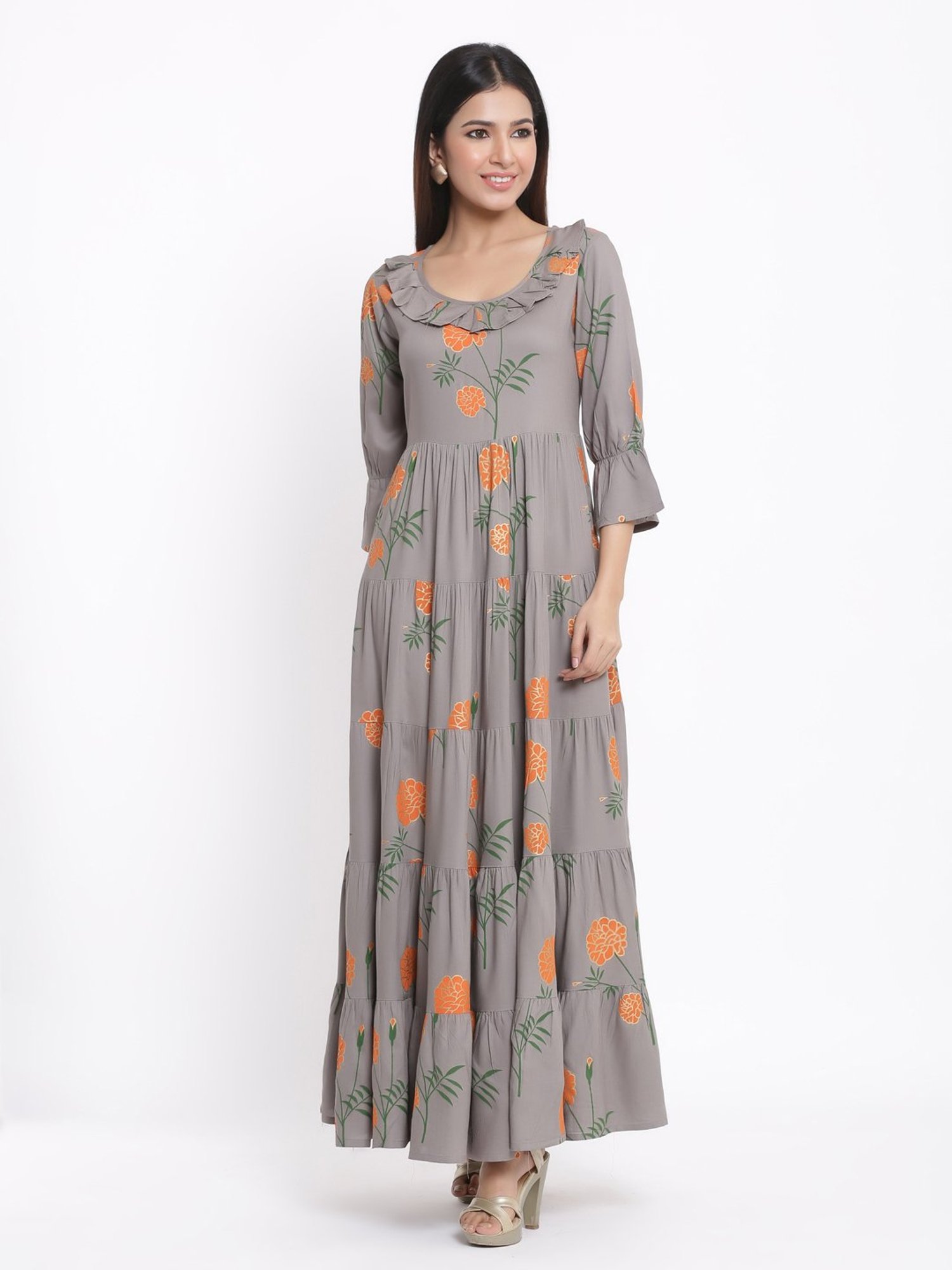 Kipek Grey Rayon Printed Kurta