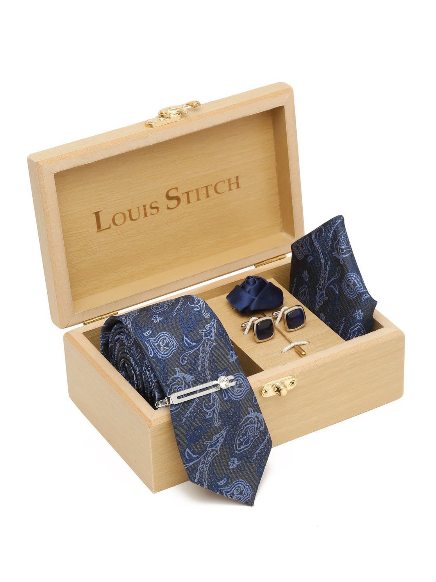 Louis Stitch Blue Embroidered Necktie Gift Set - Set of 5