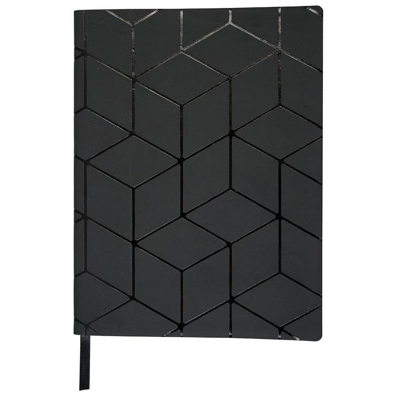 Lined Journal Leatherette Pattern Satin Ribbon Black Stack - Top Flight