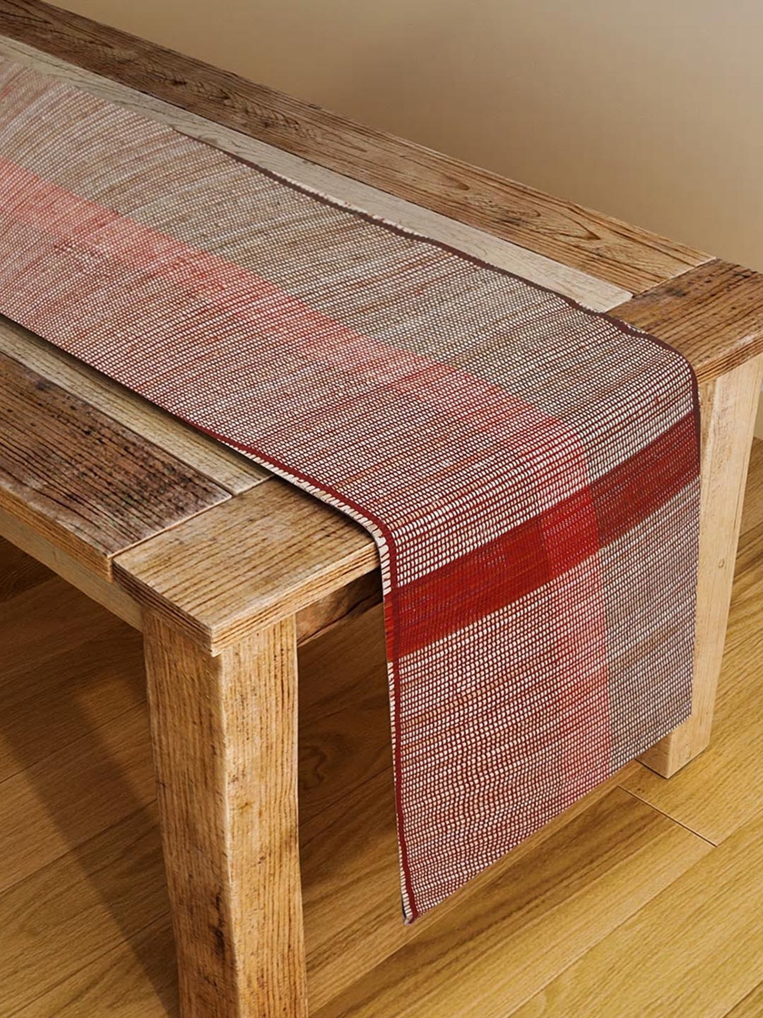Fabindia Red Cotton Blend Solid Table Runner