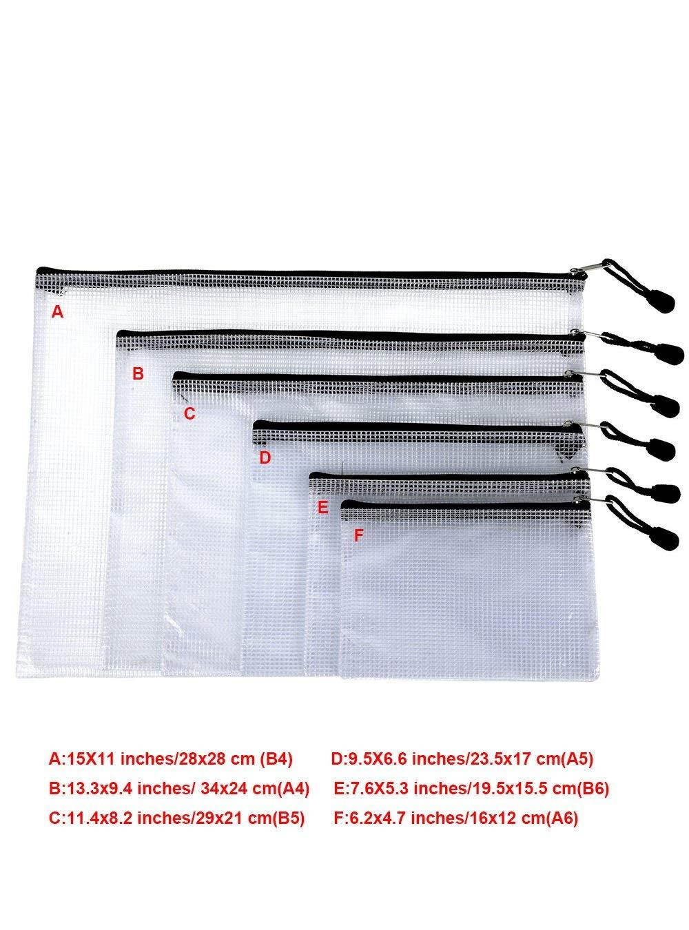 OAIMYY B6-Waterproof Tear-Resistant Plastic Zipper Pen File Document Folders Pockets Travel Bags,6-Pcs,Black