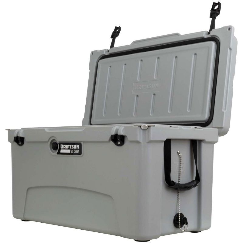 Driftsun 75 Quart Heavy Duty Rotomolded Cooler Thermoplastic UV Resistant Portable Insulated Hardside Ice Chest, Grey