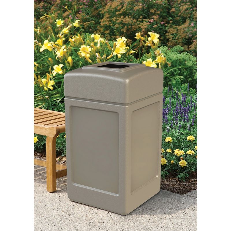 Commercial Zone 732101 Open-Top Indoor/Outdoor Square 42 Gallon Large Waste Trash Container Bin, Beige
