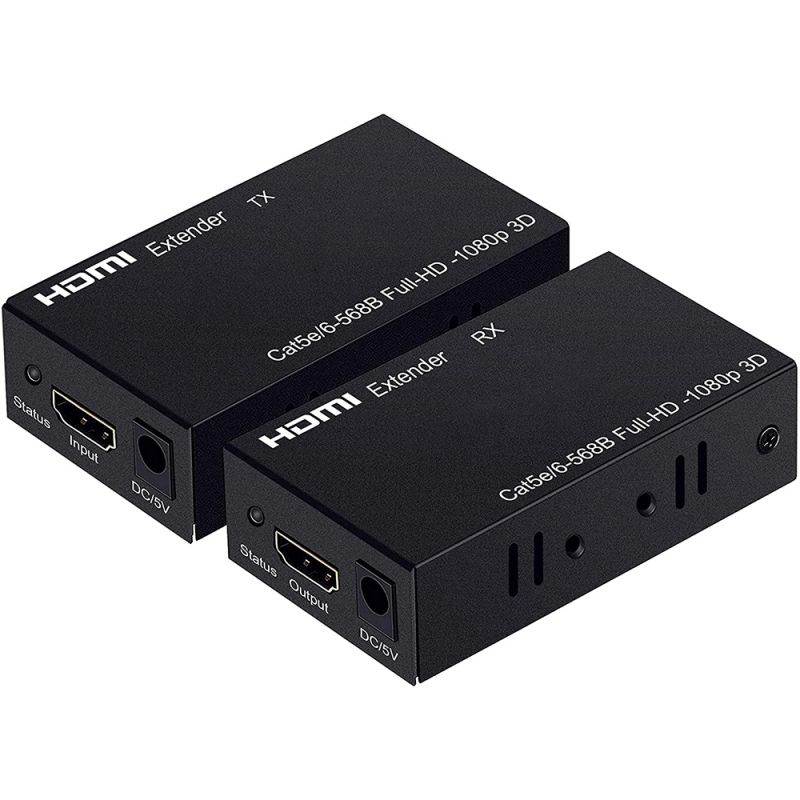 196ft/60m HDMI Extender, HDMI Extender Over Cat 5e/6/7, Digital HDMI Ethernet Extender Adapter Support Full HD 1080P 3D, EDID Copy, Deep Color, Compatible with Fire Stick, Roku, Blue-ray