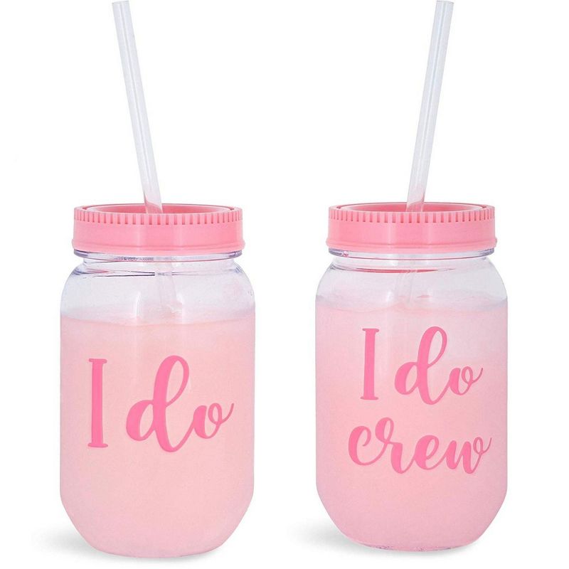 Blue Panda I Do Crew Plastic Mason Jar for Bachelorette Party and Bridal Shower (11+1)