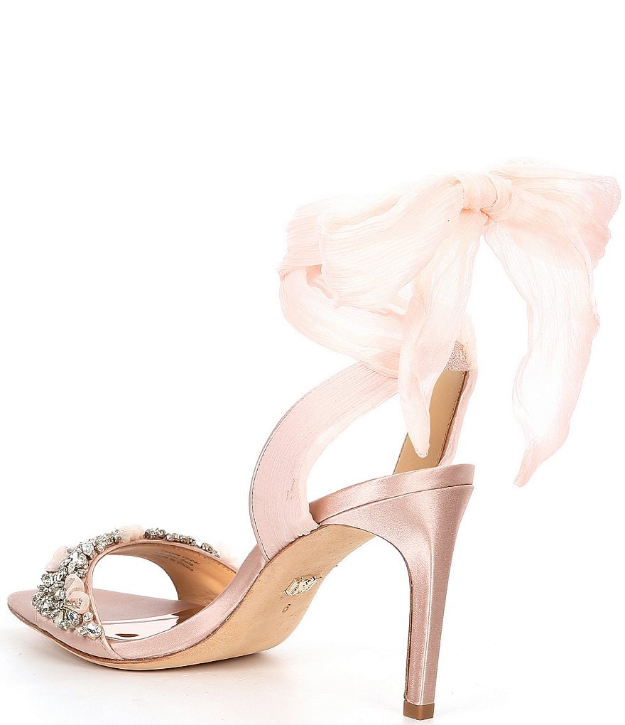 Badgley Mischka Bobbie Crystal Ornament Detail Satin Ankle Wrap Dress Sandals