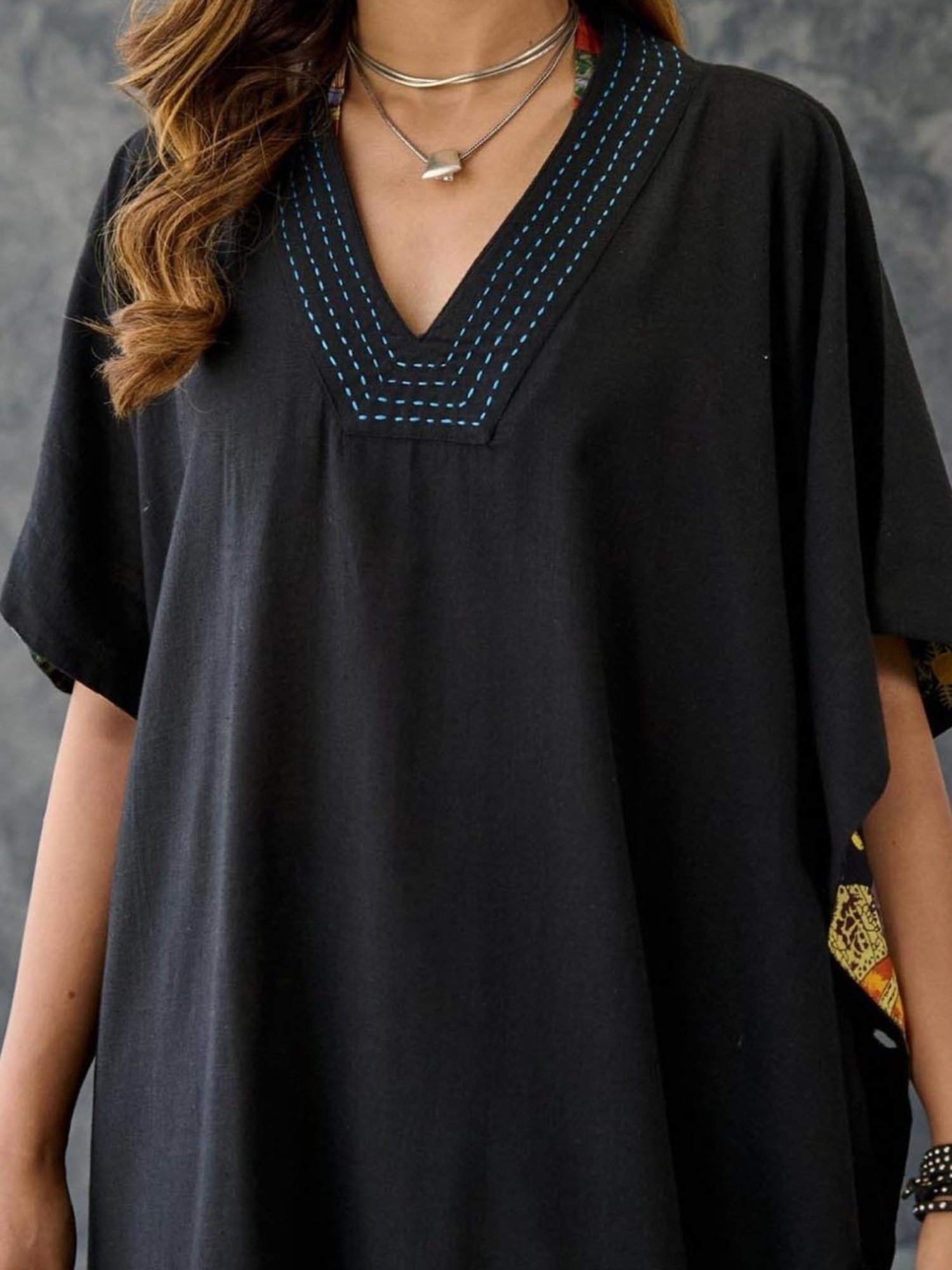 Gulaal Black & Pink Cotton Beach Kaftaan with Straight Fit Pant