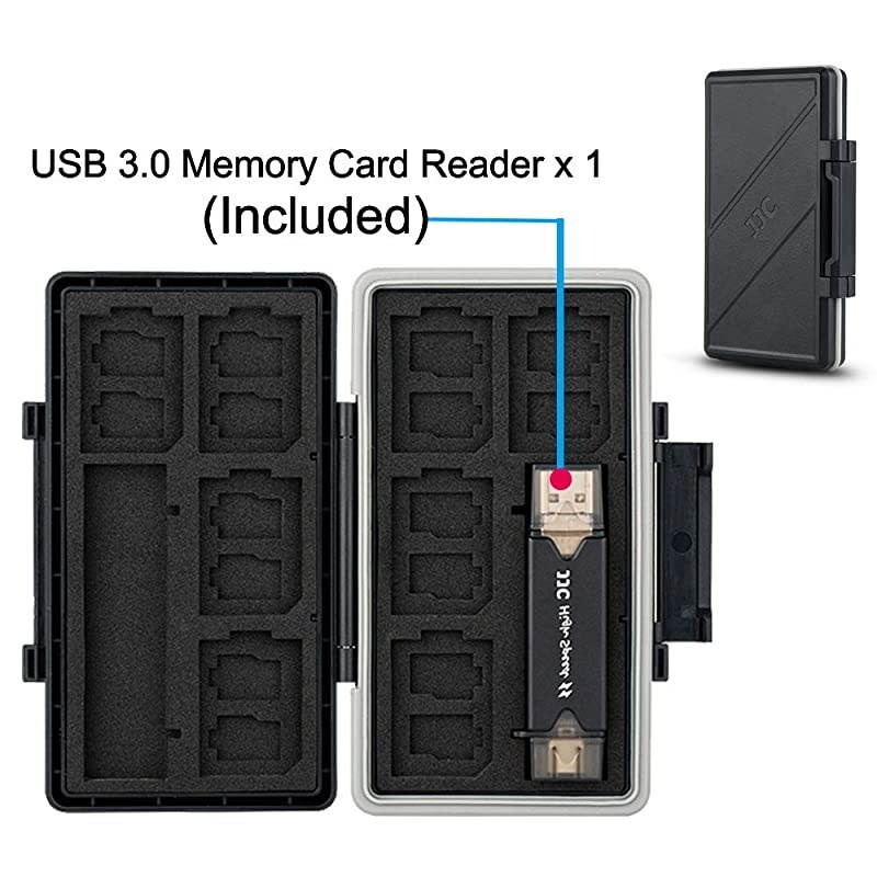 Slots Memory Card Case Holder for 16 Micro SD Cards 8 SD Cards Includes a 3 in 1 Type C USB 30 Micro USB 20 Memory Card Reader WaterResistant AntiShock