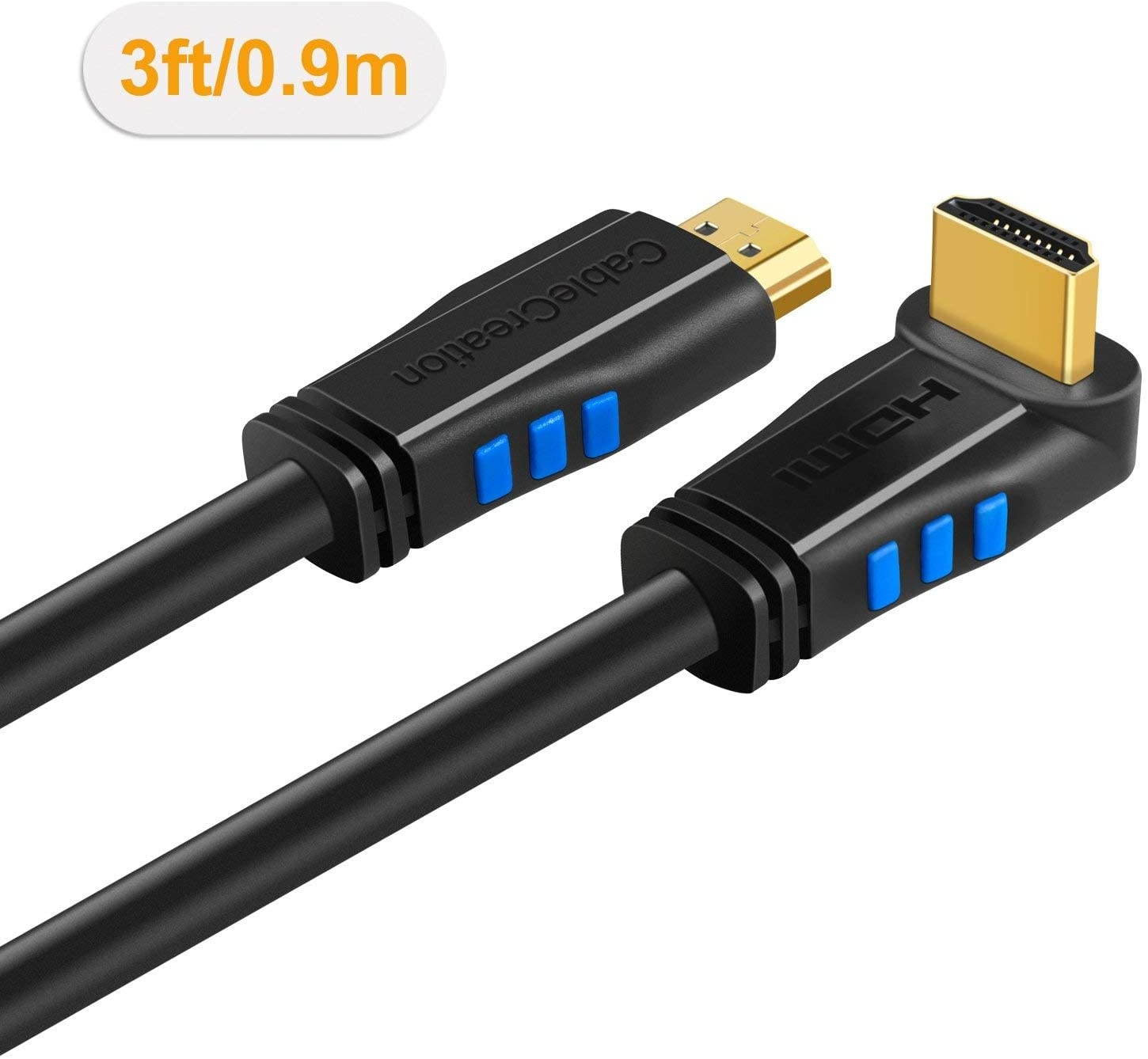 HDMI Cable CableCreation 3 Feet Upward Angle 270 Degree 4K HDMI 2.0 Cable with Gold Plated Connector Support 4K (60Hz) Ultra HD 3D Video Ethernet Audio Return Channel Black
