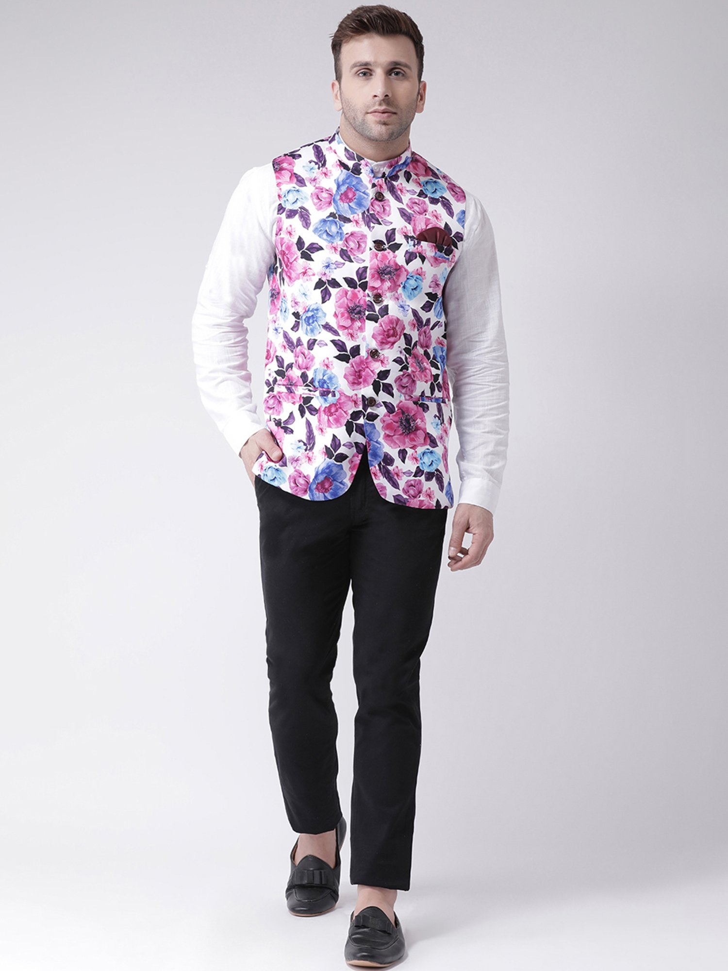 Hangup Plus Multicolor Regular Fit Floral Print Nehru Jacket