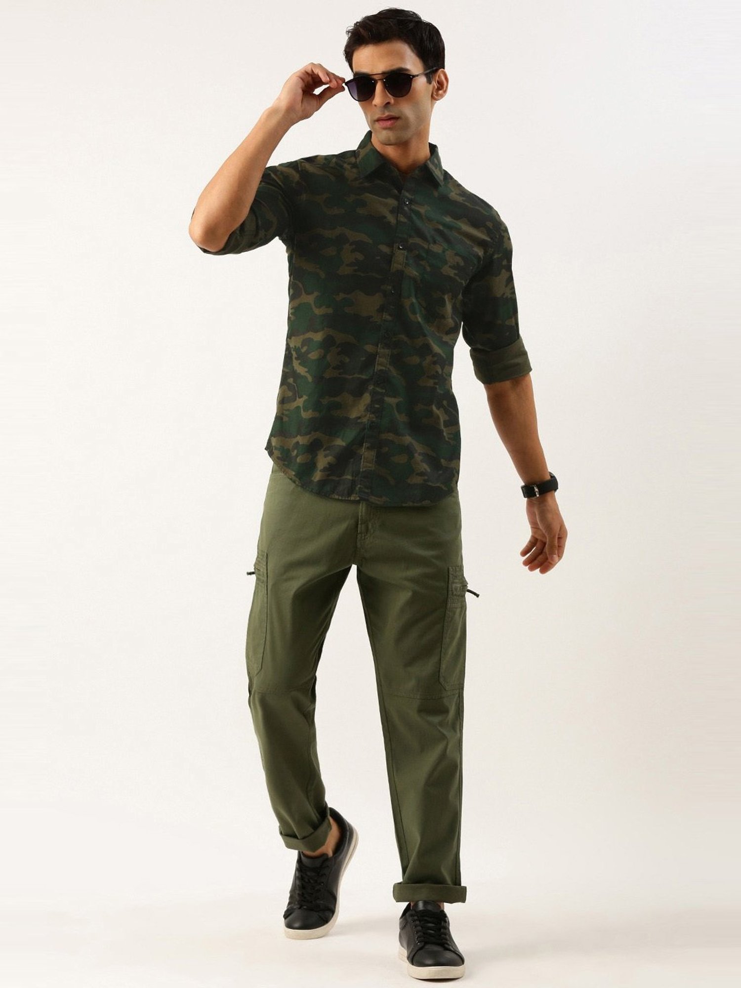 IVOC Olive Slim Fit Camouflage Shirt