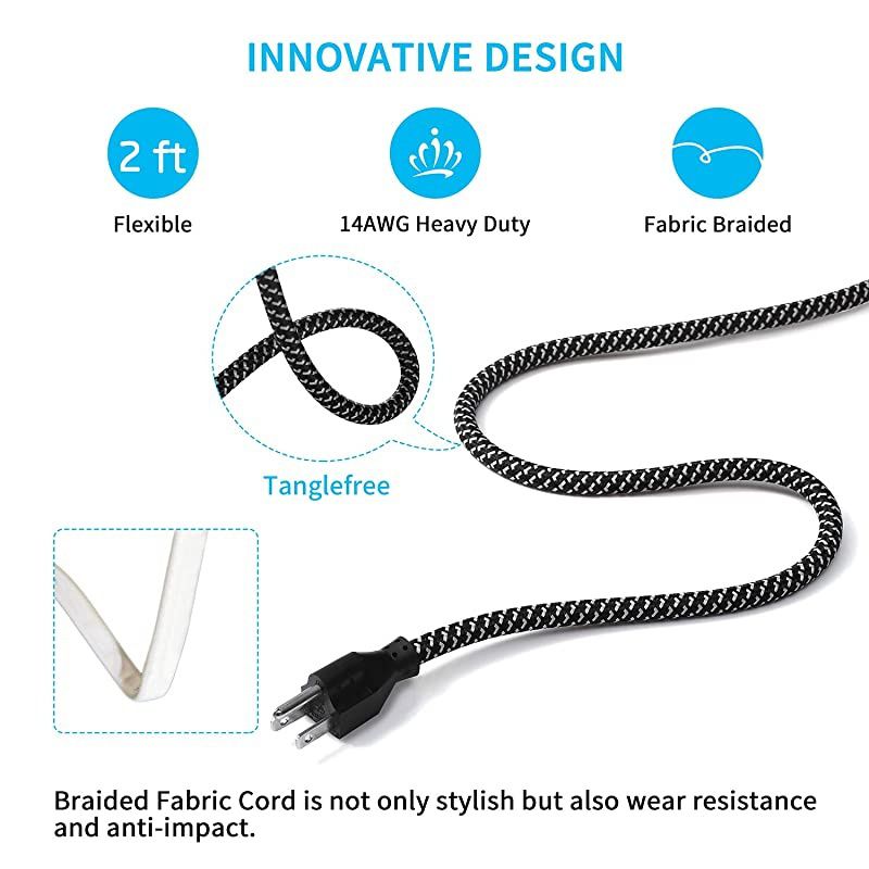 Power Strip Surge Protector with Long Extension Cord 6 feet, 3 Prong, 6 Outlets, 300J, Wall Mountable, Overload Protection Switch ON/Off, Black Heavy Duty Power Extension Cord 6ft Indoor