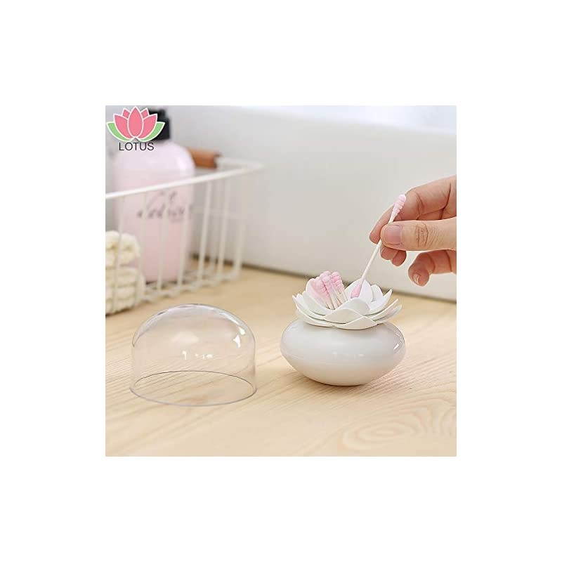 Q-Tips Holder Cotton Swab Organizer Lotus Shape Swab Cosmetic Storage Toothpick Container Bathroom Decor, White