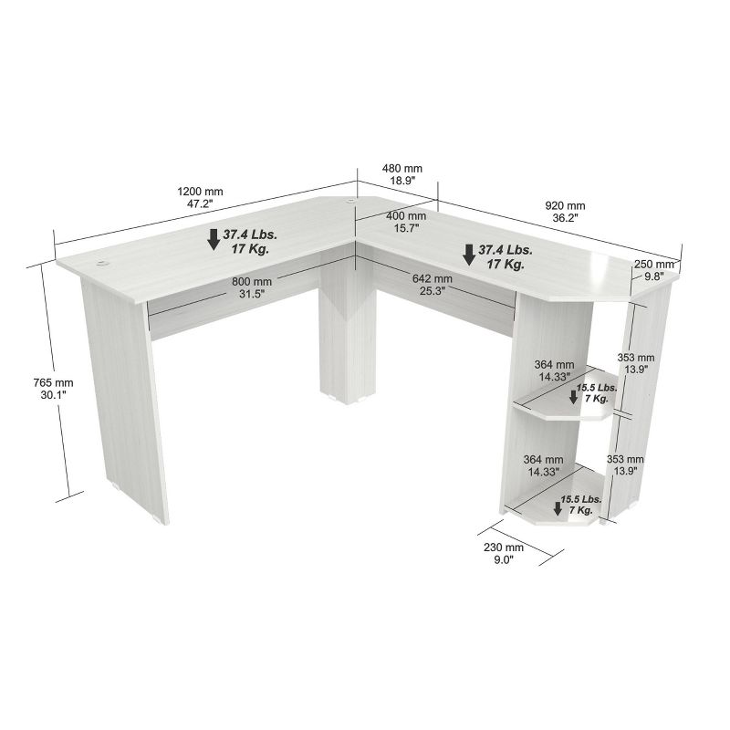 L Shaped Writing Desk Light Washed - Inval