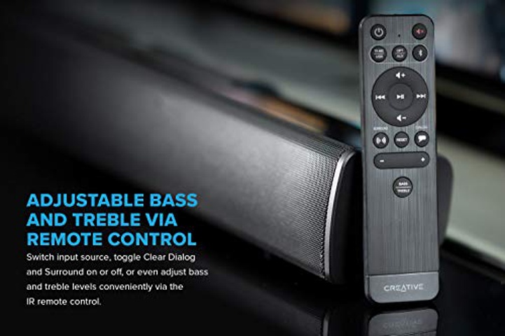 Creative Stage V2 2.1 Soundbar with Subwoofer, Clear Dialog and Surround by Sound Blaster, Bluetooth 5.0, TV ARC, Optical, and USB Audio, Wall Mountable, Adjustable Bass and Treble, for TV