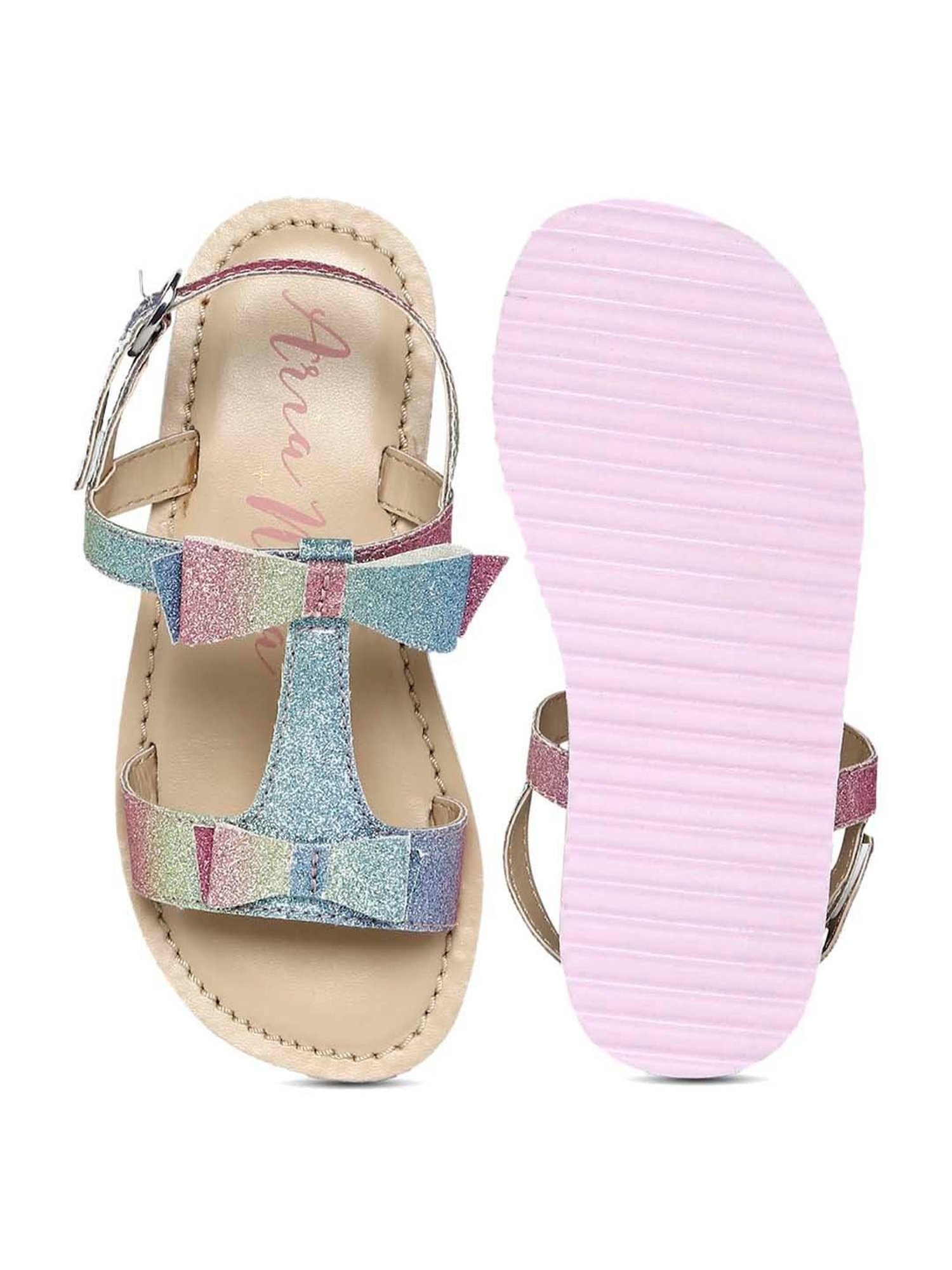 Aria Nica Kid's Bow Multicolor T-Strap Sandals