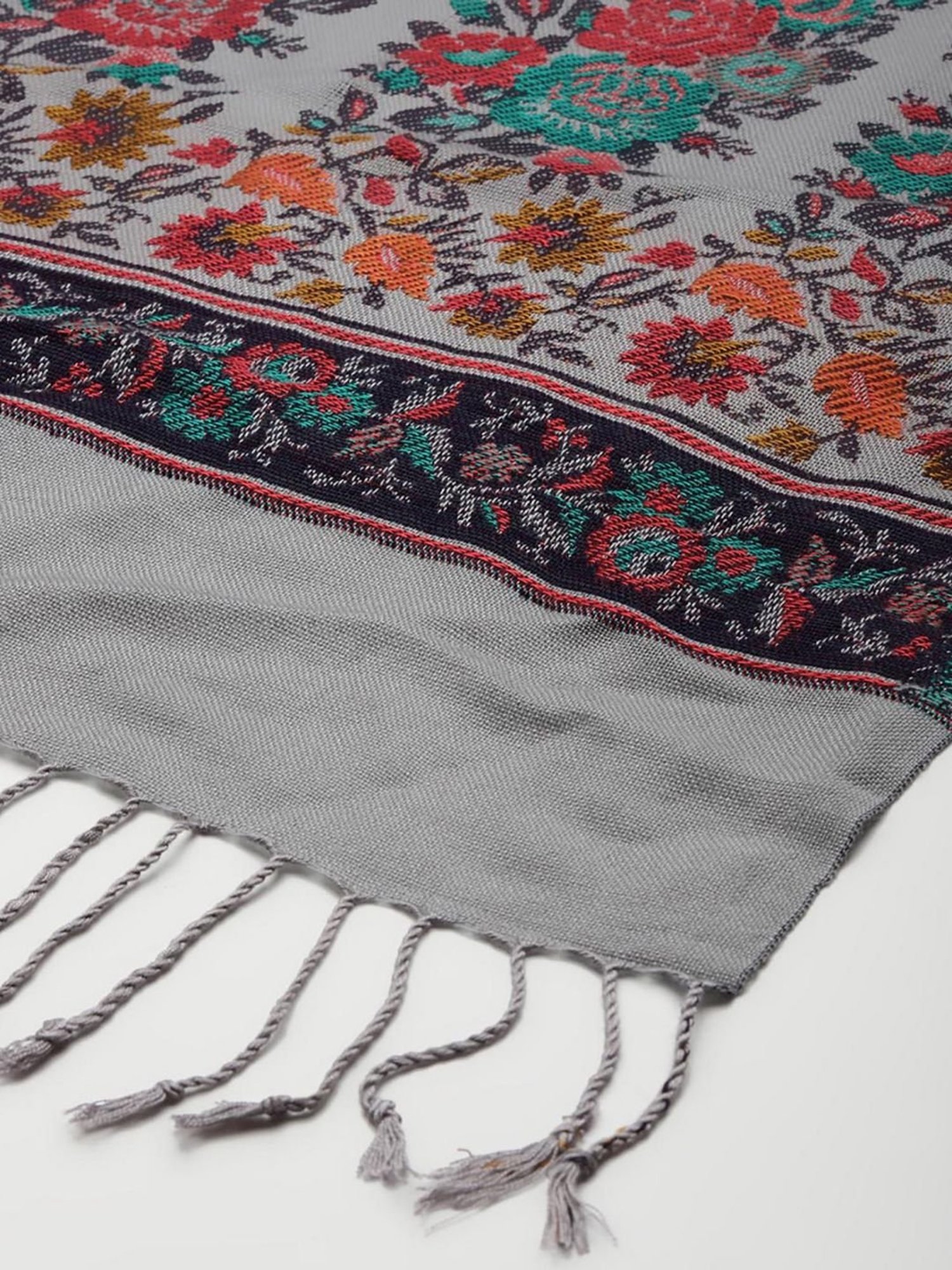 Indo Era Navy & Grey Woven Pattern Shawl