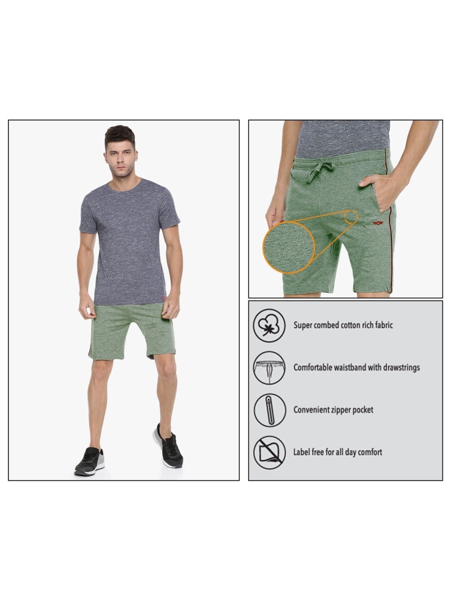 Force NXT Steel Grey & Navy Cotton Regular Fit Shorts - Pack Of 2