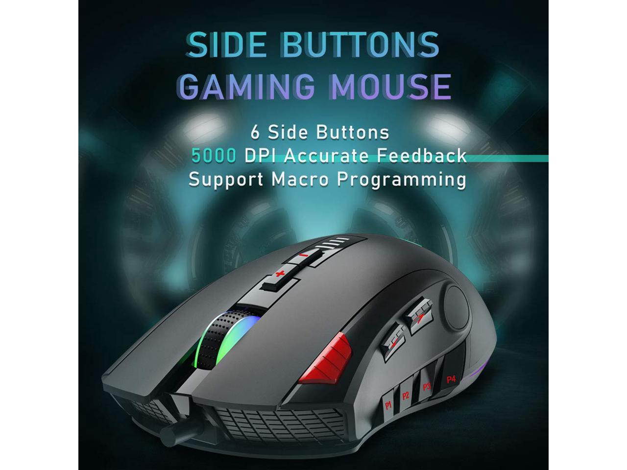 AULA H512 Gaming Mouse, RGB Breathing Backlit, 5000 dpi, 11 Keys Custom Programable, Custom Weight, Ergonomic Gaming USB Optical Mice, Gamer Desktop Laptop PC Wired Mouse, Black