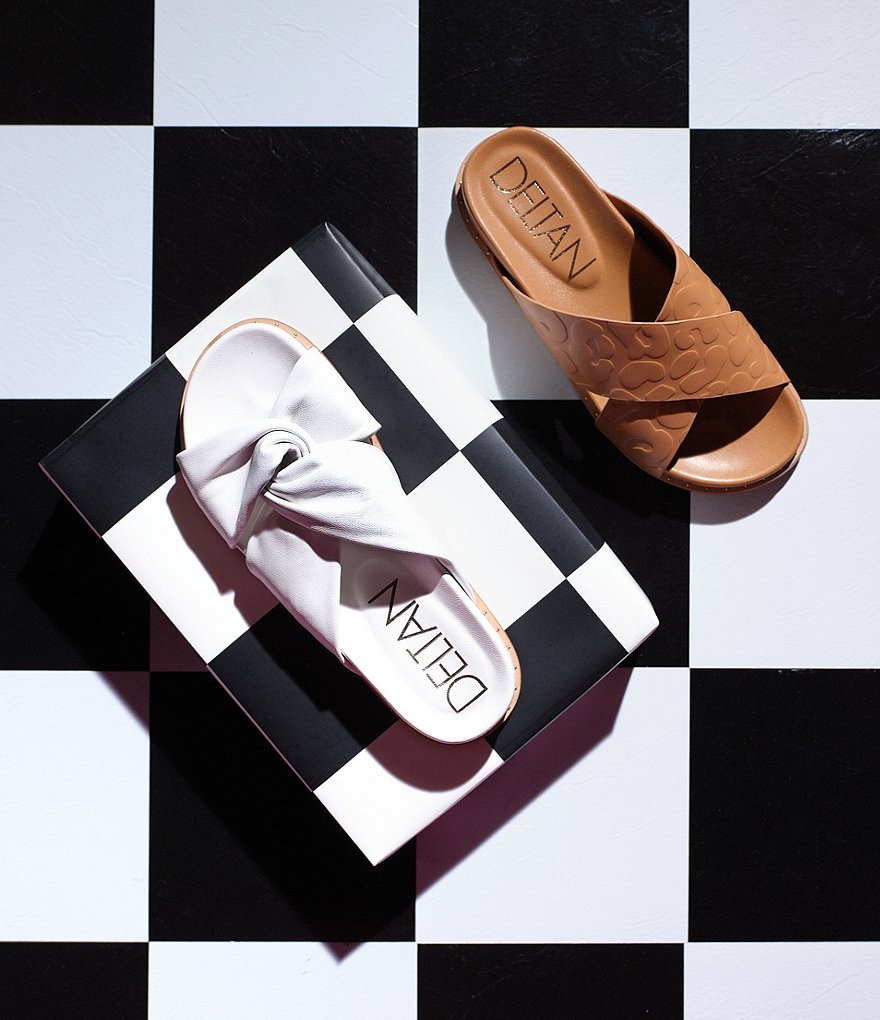 Deltan Nova Debossed Leopard Print Leather Cross Band Slides