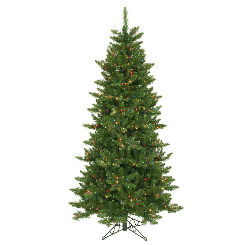 Vickerman Camdon Fir Slim 6.5 Foot Prelit Pencil Artificial Green Christmas Tree with Mini Multi Colored LED Lights and Stand