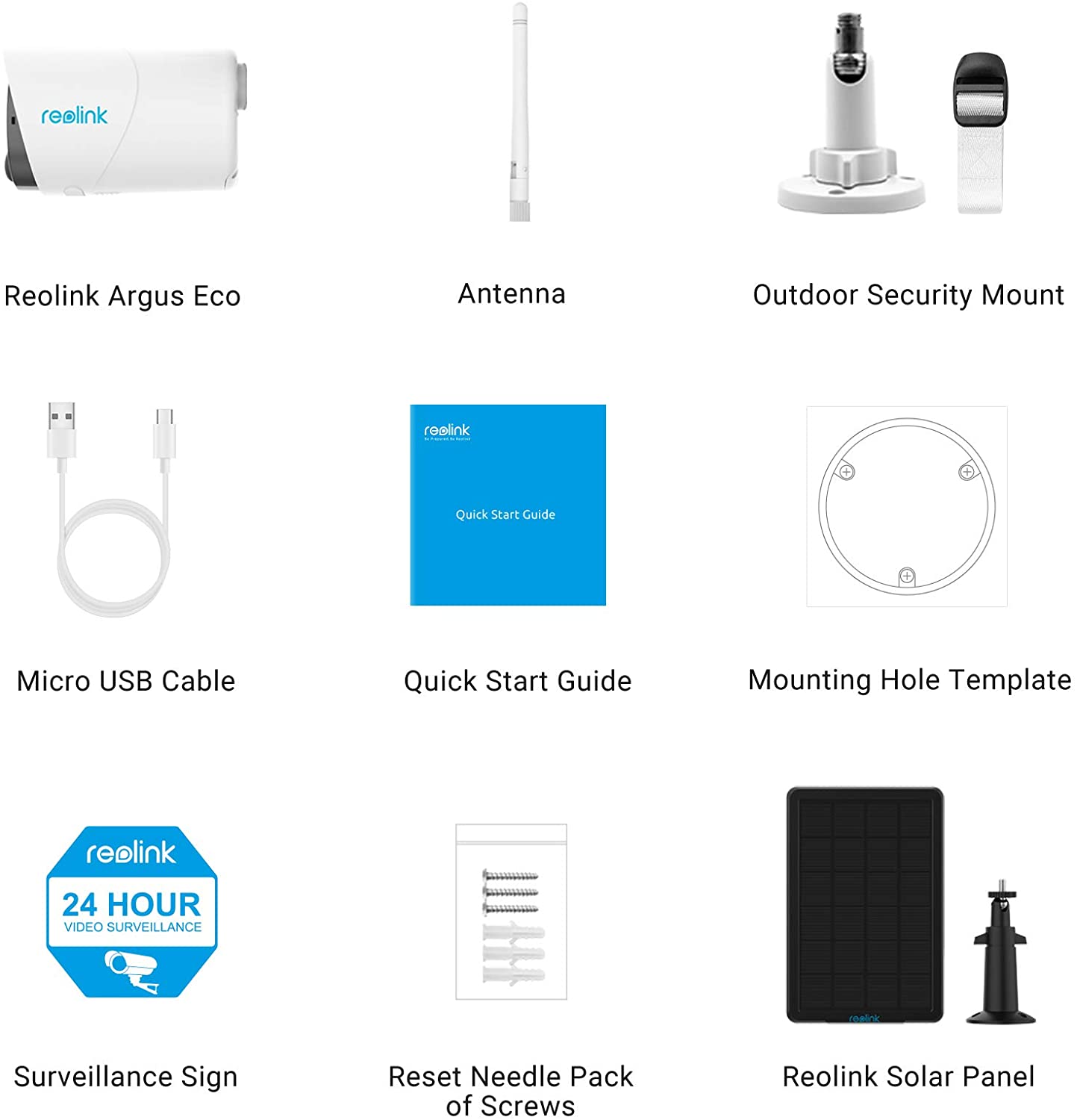 Reolink Outdoor Rechargeable Battery/Solar Powered 1080P HD Wireless WiFi IP Camera PIR Motion Detection 2-Way Audio, Support Google Assistant, Cloud, Argus Eco+ Black Solar Panel