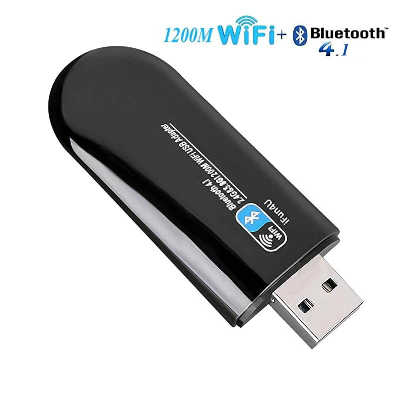5.8G USB WiFi Bluetooth Adapter,  Dual Band WiFi Network Adapter&Bluetooth 4.1 Transmitter LAN Card AC1200 Internal Antenna for Desktop/Laptop/PC (1200M Internal Antenna)