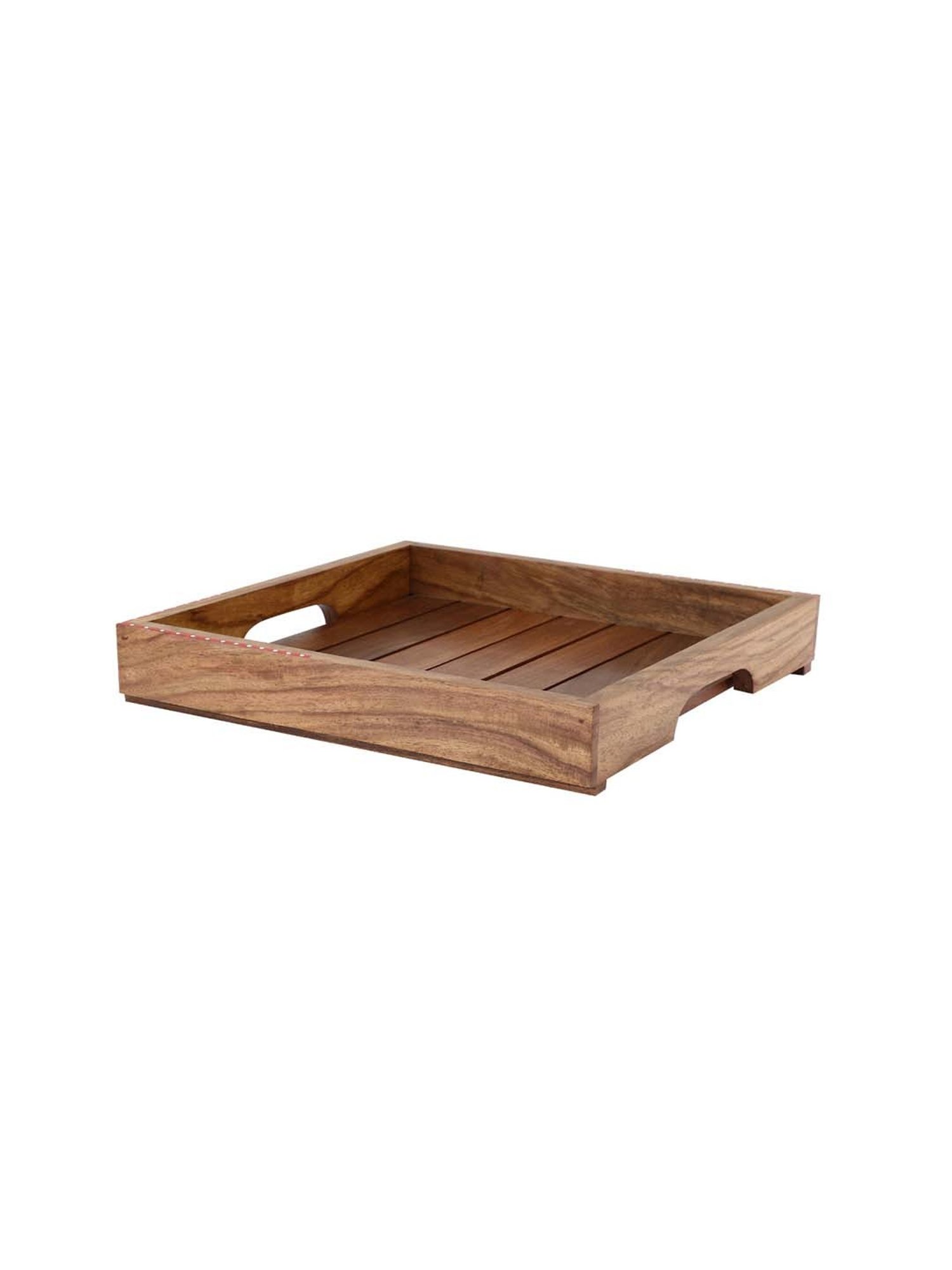 VarEesha Snow Leaf Brown Sheesham Wood Serving Tray - Set of 2