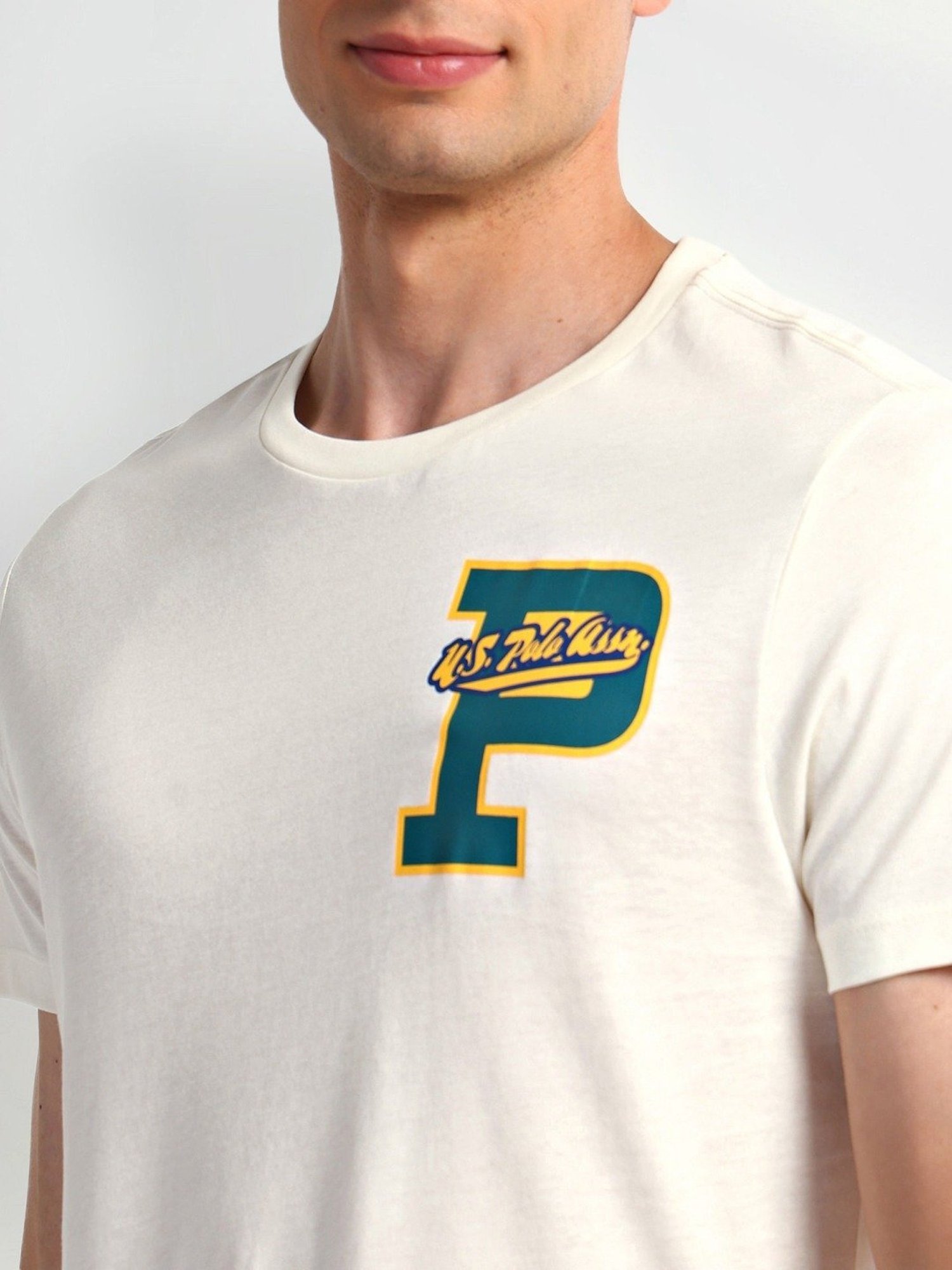 U.S. Polo Assn. White Cotton Slim Fit Printed T-Shirt