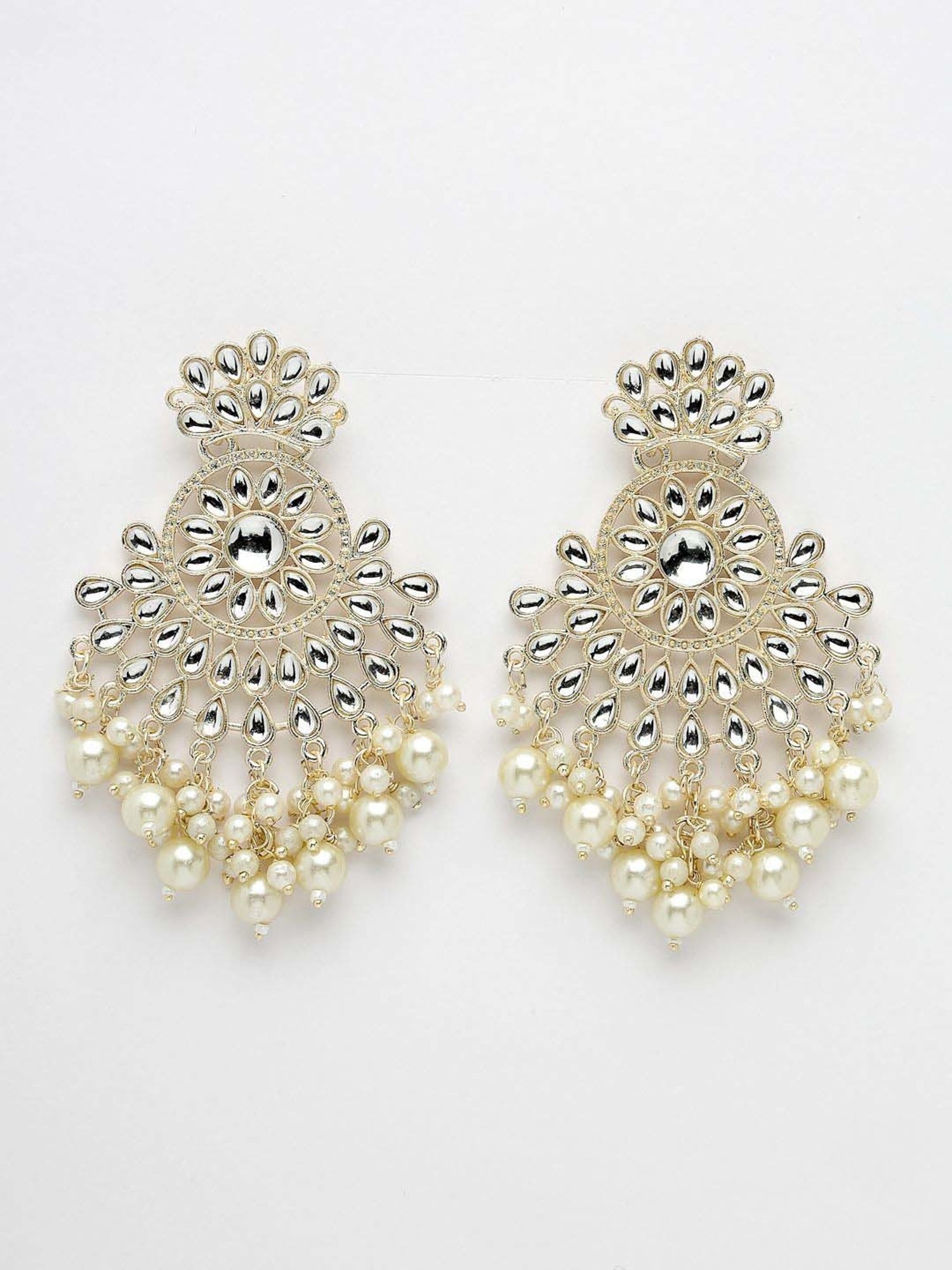 NVR Gold-Plated Kundan Dangler Earrings for Women