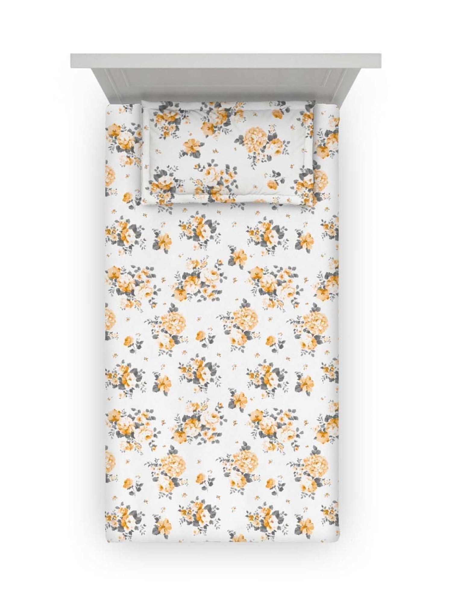 DDecor Glora Floral Yellow Cotton 144 TC Single Bedsheet With 1 Pillow Cover