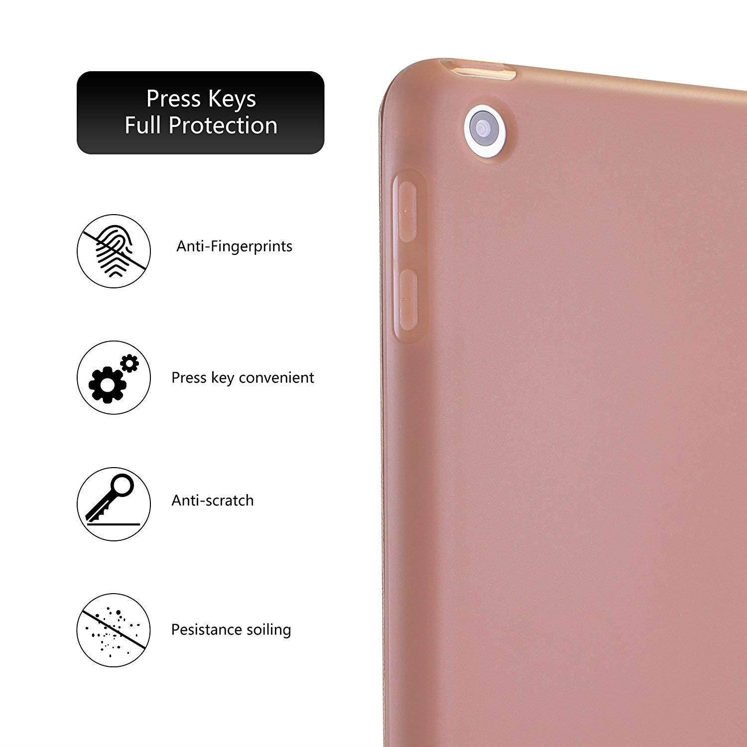 iPad Air 2 - 9.7 Inch 2014 Case Soft Silicone Back (?For Extra Shock Protection) TriFold Ultra Slim Smart Cover Auto Sleep / Wake, MultiAngle Stand [iPad Air 2nd Gen 9.7&rdquo; ]? Soft Back- Rose Gold